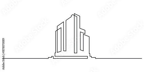 Continuous line drawing of a modern city skyline, Concepts logo for real estate or construction companies