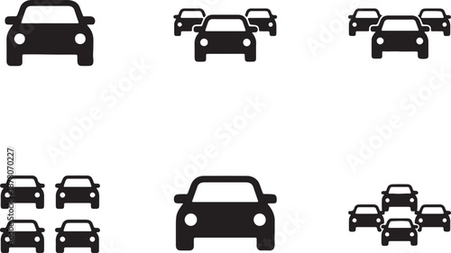 Black and White Car in Various Arrangements on White Background also transparent background vehicles