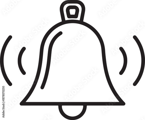 A black and white line of a bell with sound waves emanating from it also transparent background line black and white
