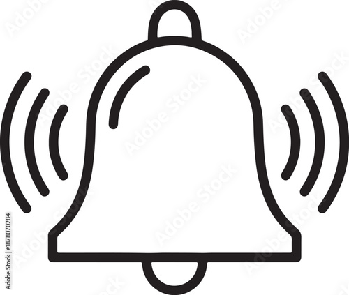 Black and white line of a bell emitting sound waves also transparent background line black and white