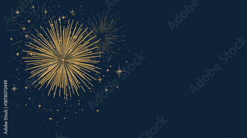  template featuring a vibrant golden firework explosion with intricate details and shimmering stars scattered across a deep dark blue background