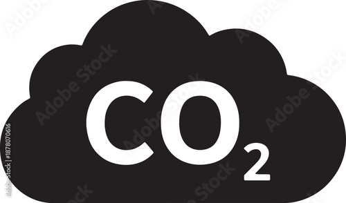Black cloud shape with white C O2 text inside on transparent background also transparent background