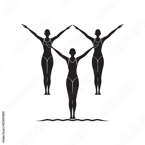 Synchronized swimmers Silhouette vector black color white background (3).eps