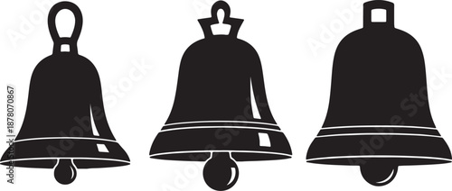 Three Black Bell with White Outlines on a White Background also transparent background