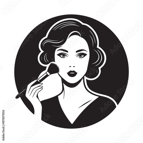Woman applying makeup silhouette vector art black color design and solid white background (1).eps