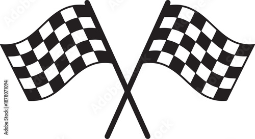 Two Black and White Checkered Flags on Sticks Crossing Each Other with Transparent Background also transparent background