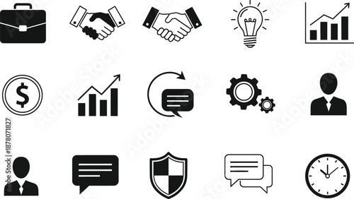 Business icons set isolated on transparent background