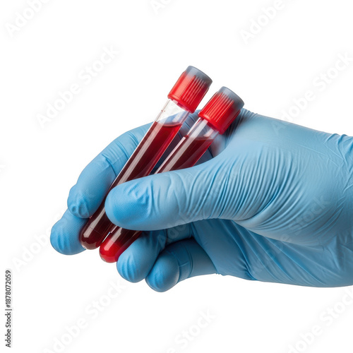 Hand holding blood samples, isolated on transparent background