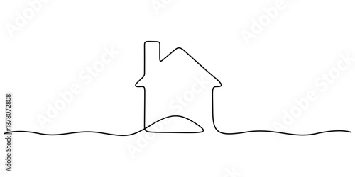 Minimalist continuous one-line drawing of a house, home icon, Concepts for icons, vector graphics, and minimalist design
