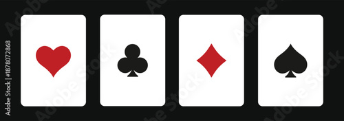Set of red and black playing card suits illustration featuring hearts clubs spades and diamonds