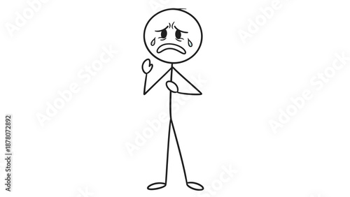 A simple stick figure with a sad face and tears in its eyes.