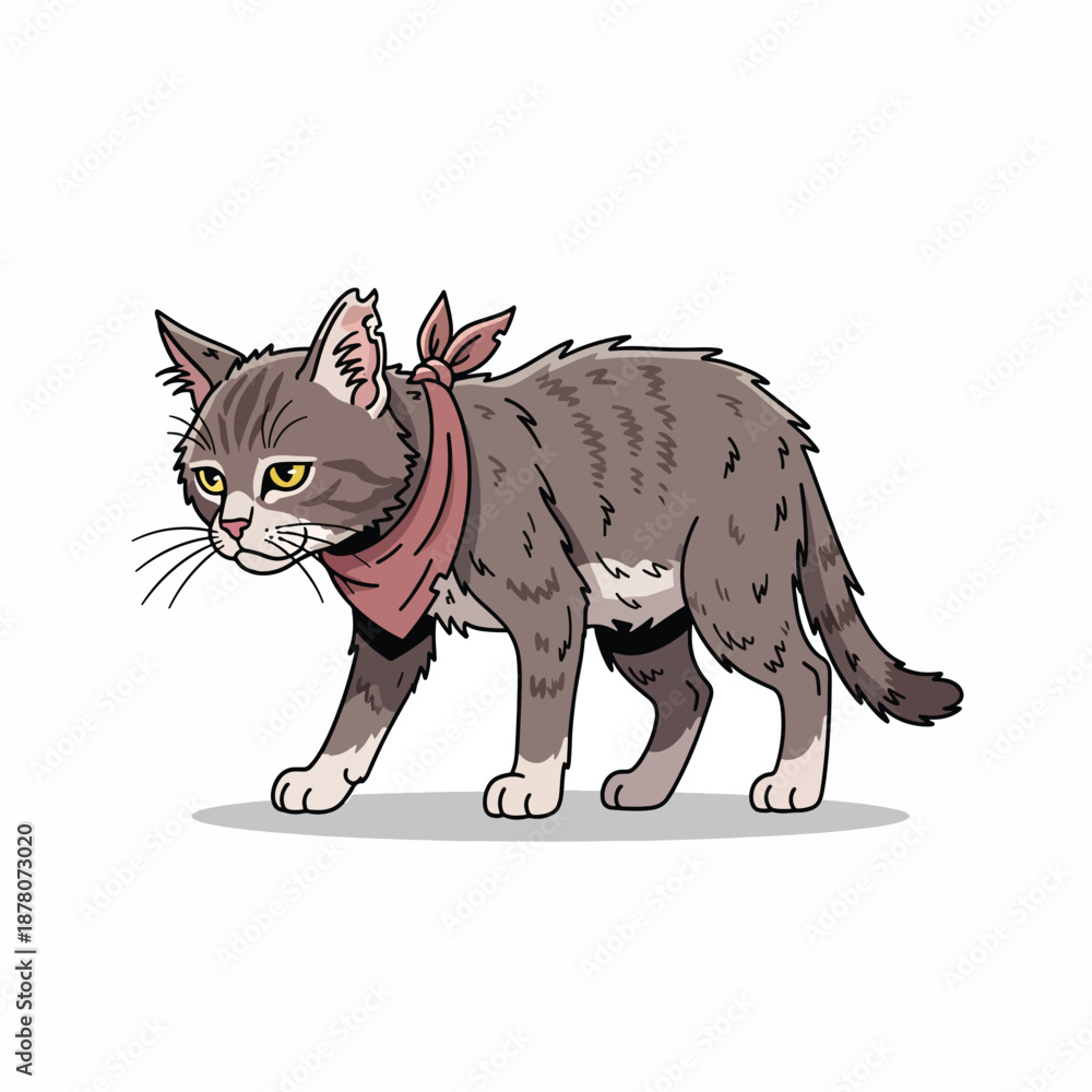 Fototapeta premium Gray Tabby Cat With Red Scarf
