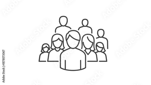 Simple line drawing of a group of people gathered together.