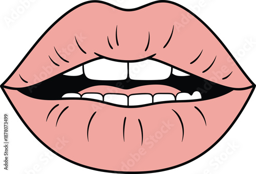 Vector illustration of lips icon with parted mouth, visible teeth, cartoon style, expression symbol, and pop art design element