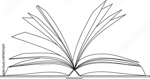 Vector illustration of open book icon with turning pages, silhouette style, reading symbol, and educational knowledge design element