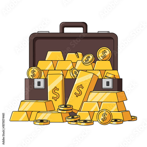 Briefcase Full of Gold Bars and Coins