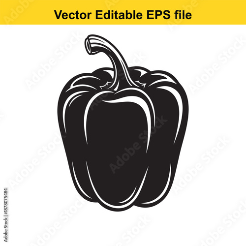 a stylized black bell pepper with a bold