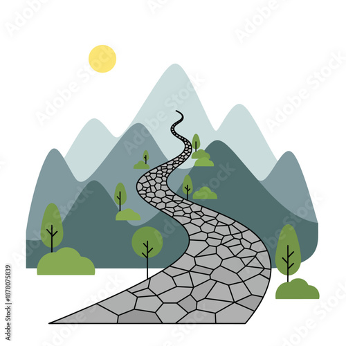 Winding Stone Path Through Mountains