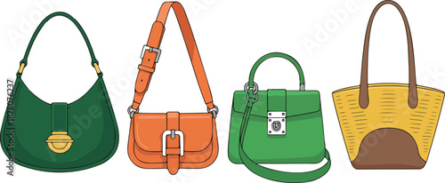 Stylish Women Handbag Vector Set  Leather Tote, Shoulder & Crossbody Bags