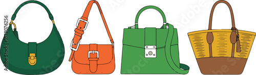 Stylish Women Handbag Vector Set  Leather Tote, Shoulder & Crossbody Bags