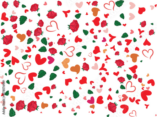 Colorful strawberry and heart pattern background isolated on Transparent Background