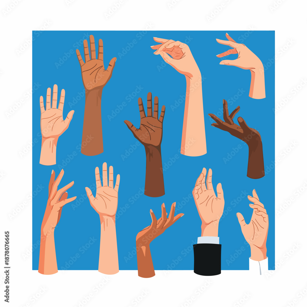 Fototapeta premium Diverse Hands Raised in Unison