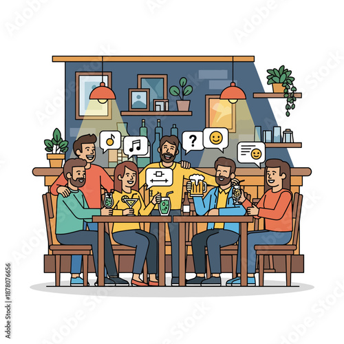 Friends Enjoying Drinks at a Pub