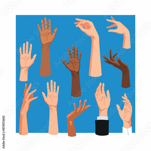 Diverse Hands Raised in Unison