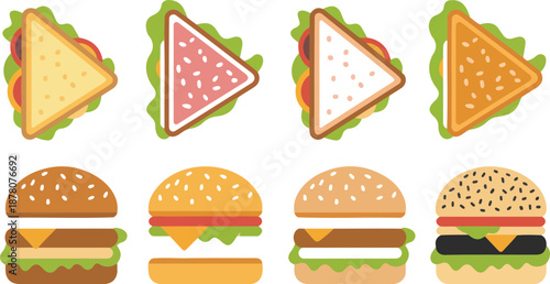 Fast Food Sandwich & Burger Vector Set  Cheeseburgers, Toast & Club Sandwiches