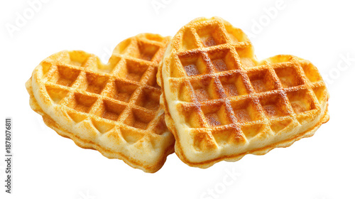 Two delicious heart shaped waffles topped with butter with golden brown surface