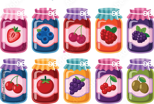 vector illustration of jars with jam and berries