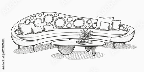 A silhouette of a "fat" curved sofa with low, rounded cushions and no visible legs.