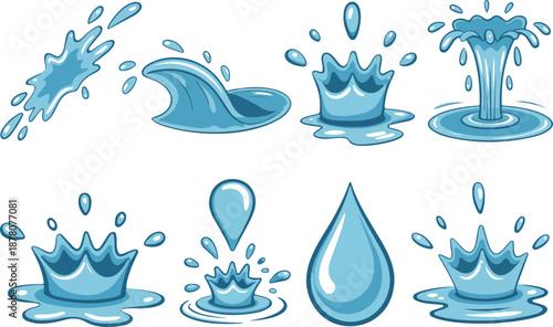 Dynamic Water Splash Vector Set  Liquid Drops & Motion Elements