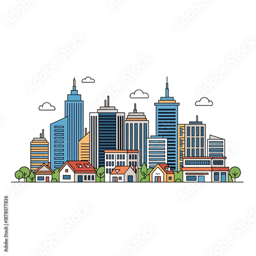 Cityscape with Skyscrapers and Residential Buildings