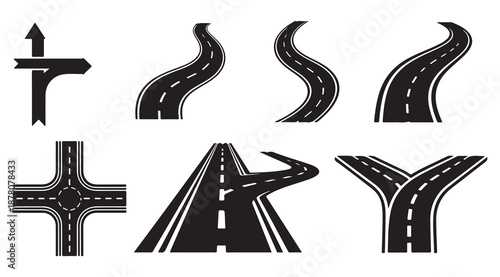 Road intersection and winding highway icons for navigation