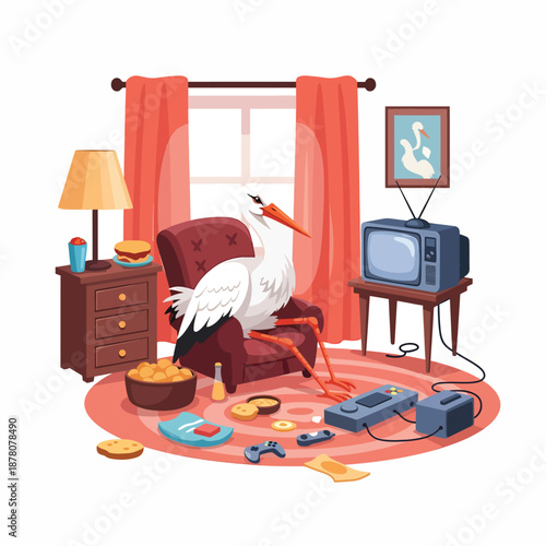 Stork Relaxing in Living Room