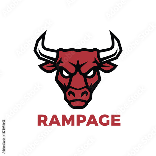 Angry Red Bull Mascot Logo: Aggressive Buffalo Head Icon for Sports Teams, E-sports, and Gym Branding
