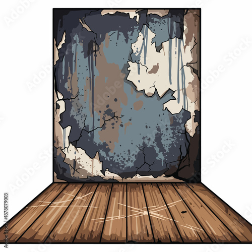 Old Wooden Floor and Peeling Wall