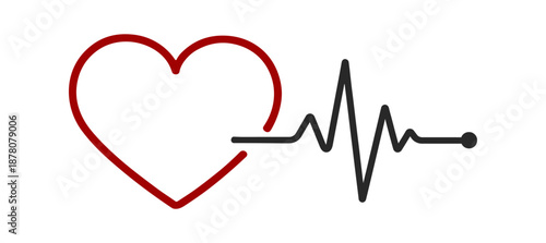 Heart outline with heartbeat pulse line, medical cardiogram love health linear vector icon on transparent background