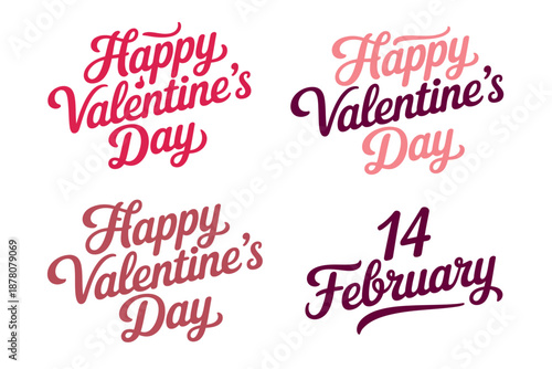 A festive Valentine's Day graphic with Happy Valentine's Day messages and the date 14 February on a white background