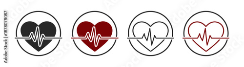 Heart heartbeat pulse cardiogram icons set, medical health care electrocardiogram circular vector illustration on transparent background