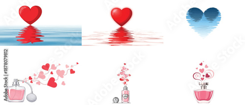 Heart reflections and perfume bottles with hearts 