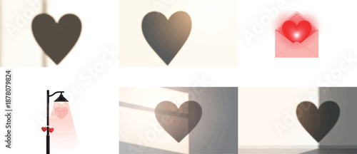Heart shadows and illuminated envelopes with romantic glow love romance