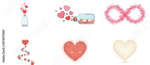 Heart Shaped Bottle Messages and Footprints with Hearts love infinity