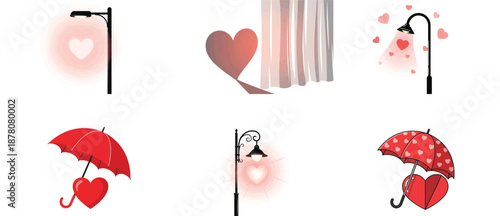 Heart shaped objects and streetlights with romantic glow love romance