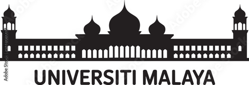Universiti malaya building silhouette landmark architectural icon kuala lumpur vector design