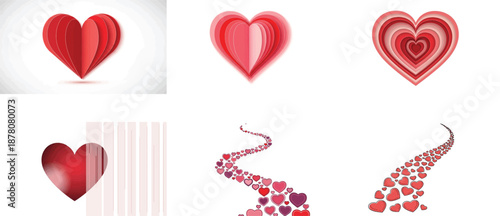 Layered Red Hearts and Heart Trails on White Background love paper cut