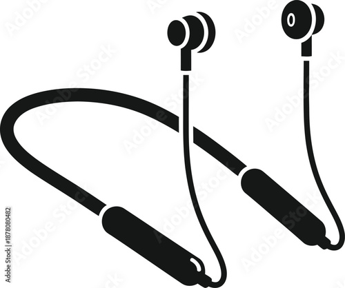 Black silhouette icon representing wireless neckband earphones for audio and music listening