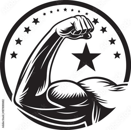 Flexing arm icon showing muscle strength. Silhouette and line style.