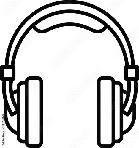 Simple black and white line art icon representing a pair of over-ear headphones